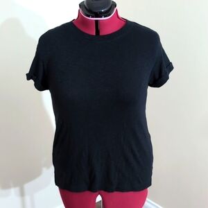 Buffalo David Bitton| Black Short Sleeved T-shirt With Cuffed Sleeves